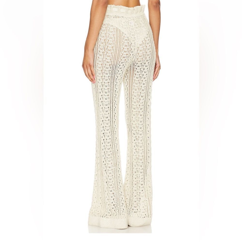 Tularosa Raimonda pants beige crochet knit wide leg bell bottoms flares NWT Sz S - Picture 2 of 13
